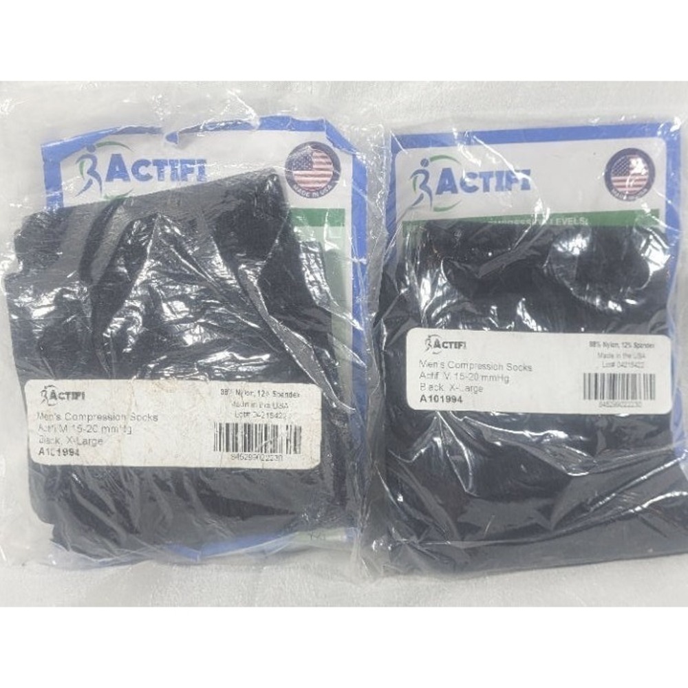 2 Actifi Men's Compression Socks, Black - 15-20mmHg - XL